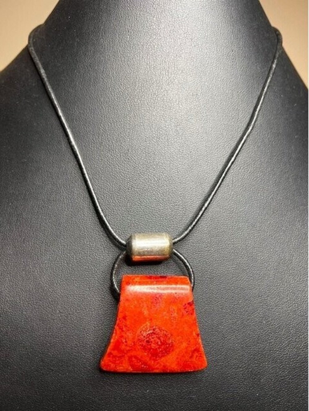 B6888 Silpada Red Coral Pendant Necklace Sterling Silver Black Leather Choker